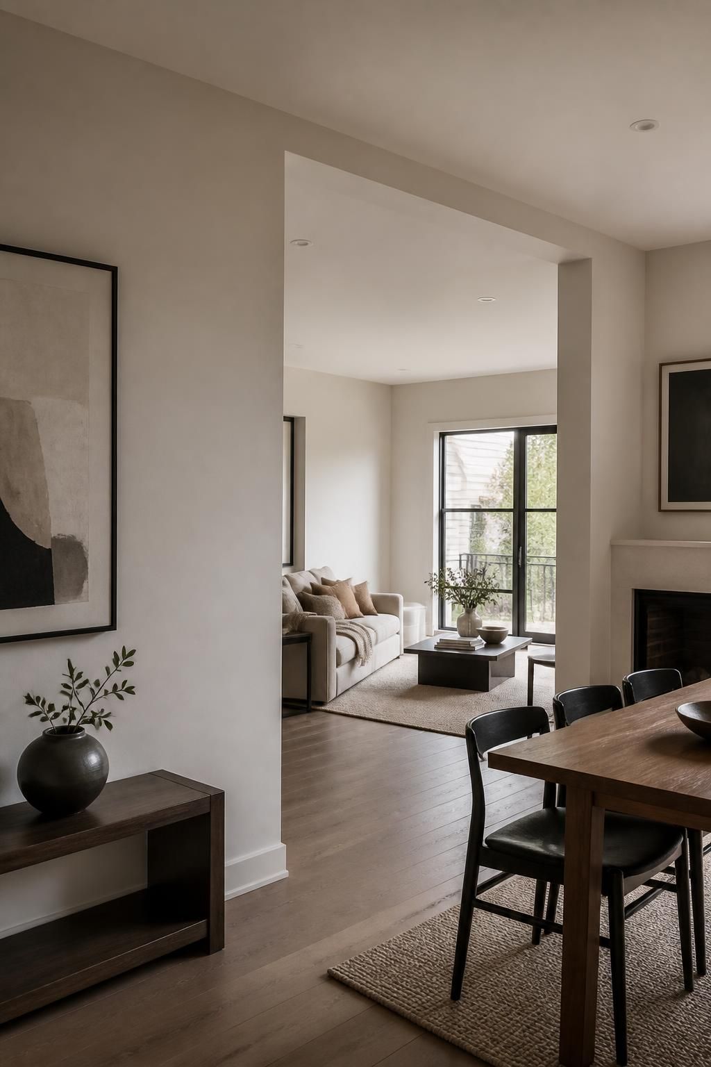 Freshly finished drywall in a bright, modern interior room.