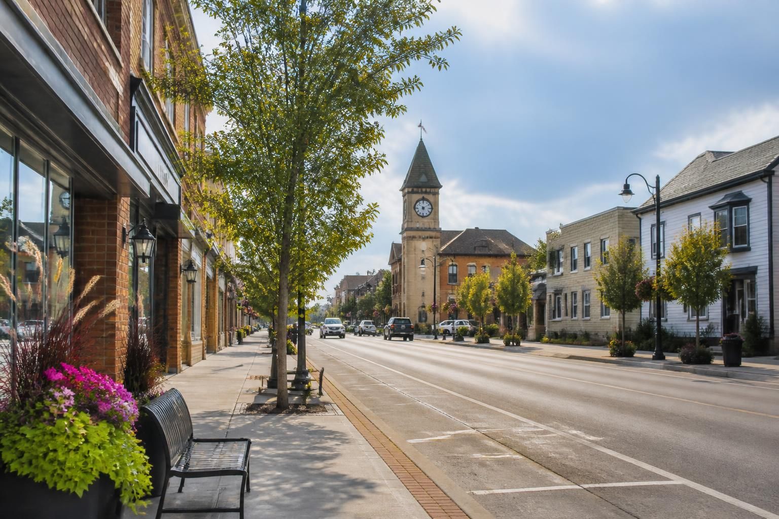 Welcoming small-town streetscape in Essex, Ontario.