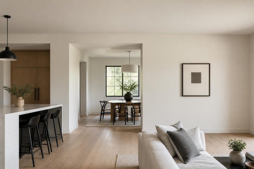 Finished modern interior with smooth drywall and clean ceiling lines.