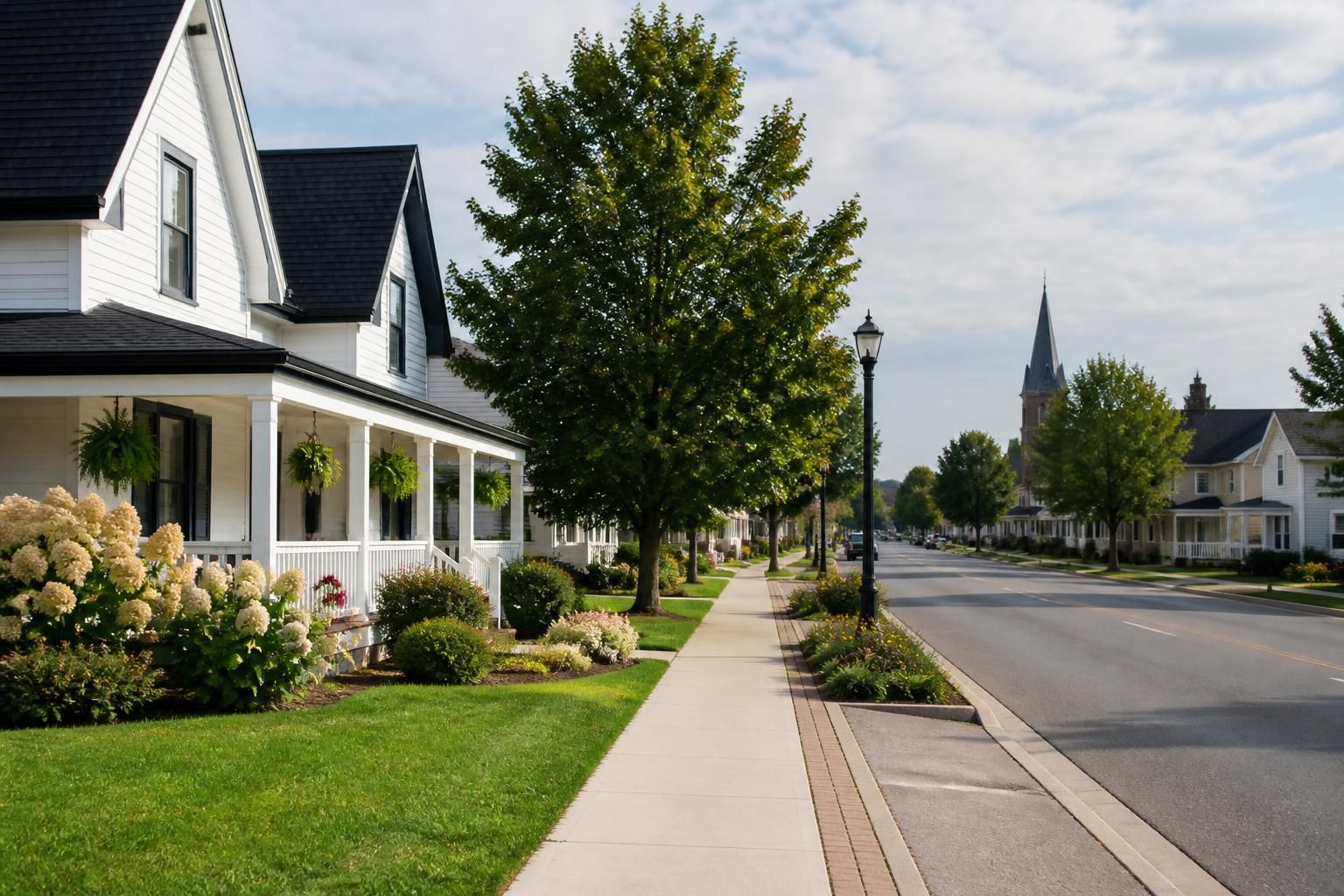 Quiet rural-town street in Harrow, Ontario.